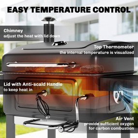 Outsunny Grill węglowy BBQ Smoker z pokrywą, termometrem, regulowaną wysokością węgla, kominem, rusztem, boczną półką i tacką na popiół | Aosom PL