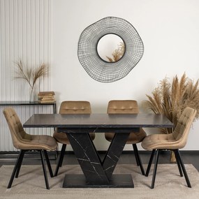 Stół Prostokątny Rozkładany CLARK 120-160 cm Czarny Marmur Glamour