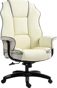 Vinsetto Ergonomiczny fotel biurowy, dodatkowo wypełniony, z funkcją leżenia, skóra ekologiczna, 76x80x118-124 cm, Kremowy