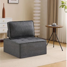 Fotel 1-osobowy z ciemnoszarego lnu z tapicerowanym oparciem - Styl nowoczesny - Do sypialni lub salonu