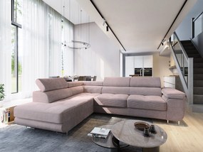 Masseno Narożnik APIRO z funkcją spania i pojemnikiem na pościel Narozniki L, Rozkładana sofa - Wrzosowy, POSO 130