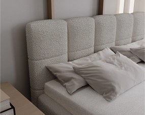 Emporius Kastilo łóżko dwuosobowe 160x200 z pojemnikiem, łóżko tapicerowane, stelaż, tkanina boucle, jasny szary (Anthology 15)