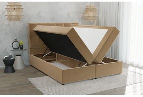 Łóżko boxspring ze schowkiem 200x200 cm w kolorze ochry Flip – Ropez