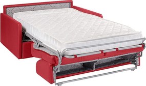 Kanapa 2-osobowa rozkładana typu express z czerwonej ekoskóry z siedziskiem z pianki z pamięcią kształtu - Powierzchnia spania 120 cm - Materac 18 cm CALIFE