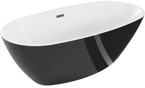 Mexen Eris wanna wolnostojąca 180 x 80 cm, biała/czarna, przelew gun gray szczotkowany - 53441808075-66