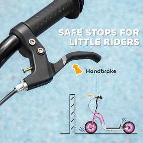 AIYAPLAY Hulajnoga dziecięca z regulowaną kierownicą, dużymi kołami, stojakiem do parkowania, hamulcem ręcznym, dla dzieci w wieku 5-12 lat, różowa