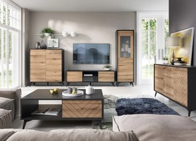 Komoda GALAXY 2D3S 154 cm czarna/dąb evoke PIASKI Meble