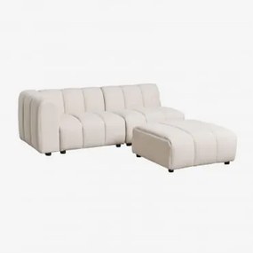 Sofa Modułowy Narożny Lewy Z 2 Elementów I Pufą Z Tkaniny Bouclé Eliot Bukla Kremowy Beż - Sklum