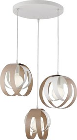 Lampa wisząca Tobias z okrągłą rozetą, laserowo cięte dyfuzory, żelazo lakierowane na biało i szaro, regulowany kabel, nowoczesny design, 3 światła