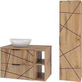 Zestaw Łazienkowy 80cm Szafka z Blatem Regał Umywalka Słupek Dąb Wotan Wood