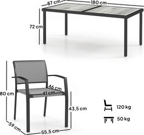 Outsunny 7-częściowy Zestaw Stołowy, 6 Krzeseł, 1 Stół, Składane, Łatwy w Czyszczeniu, Rama Stalowa, Meble Ogrodowe, Szary
