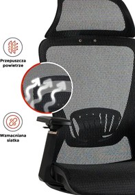 Fotel Biurowy Ergonomiczny Obrotowy LITOS Czarny Nowoczesny
