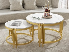 Zestaw 2 stolików kawowych - efekt marmuru - metalowa konstrukcja - Biały i Złoty