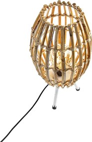 Rustykalna lampa stołowa na trójnogu z bambusa z białym - Canna Capsule