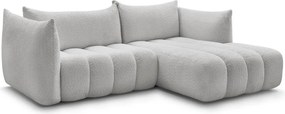 Jasnoszary narożnik z materiału bouclé (prawostronny/z szezlongiem) Azra – Bobochic Paris