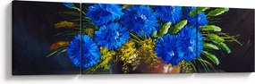 Obraz niebieskich kwiatów w wazonie (170x50 cm)