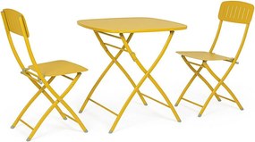 Zestaw bistro ze stalowym stołem i 2 krzesłami w kolorze żółtej ochry - YVONNE