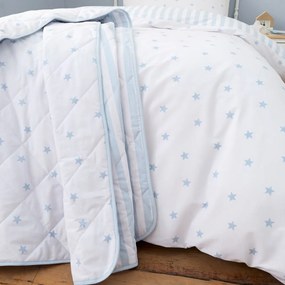 Biało-niebieska bawełniana narzuta dziecięca pikowana 135x190 cm Mini Star &amp; Stripes – Bianca