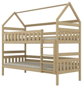 Łóżko piętrowe domek FELIKS 180x80 sosna lakierowana drewniane trzyosobowe KOCOT KIDS