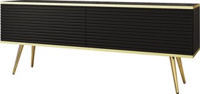 Szafka RTV z czarnymi listwami, złote nóżki, 135 x 30 x 52 cm, Push to Open