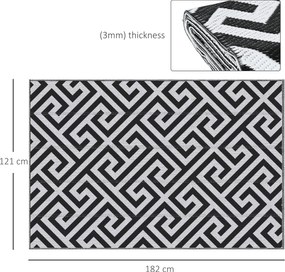 Outsunny Dywan Zewnętrzny Wodoodporny z Plastiku 121x182cm Wzór Czarno-Biały Idealny na Taras i Balkon | Aosom PL