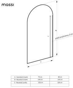 Parawan nawannowy półokrągły MOLIS Oval Black szkło czarne | Różne rozmiary : Kolor profili kabiny - Miedz szczotkowana, Rozmiar - 70x150 cm
