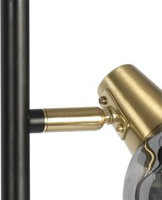 Lampa podłogowa art deco czarna i złota z przydymionym szkłem 3-punktowa - Vidro