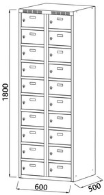 Alfa 3 Szafka skrytkowa, 20 schowków, 1800 x 600 x 500 mm, zamek obrotowy, drzwi ciemnoszare