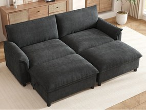 Nowoczesna kanapa 216 × 77 × 82 cm - z 2 ruchomymi podnóżkami - z przestrzenią do przechowywania - Chenille - czarny