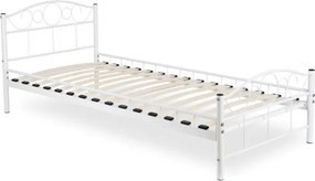 Łóżko Metalowe Jednoosobowe 90x200 cm ze Stelażem GRIFFIN Metalowe Białe