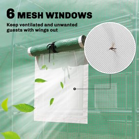 Outsunny Szklarnia ok. 2,7 x 2 x 2 m tunel foliowy z półkami, rolowane drzwi na zamek błyskawiczny, 6 okien siatkowych, wsporniki | Aosom PL