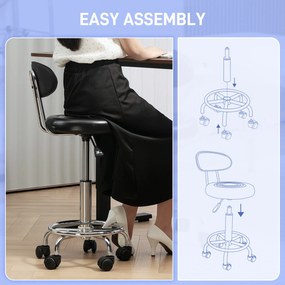 HOMCOM Obrotowy i Regulowany Taboret z Oparciem, Pokrycie z Ekoskóry, Podnóżek, do Stołów Fryzjerskich, Czarny