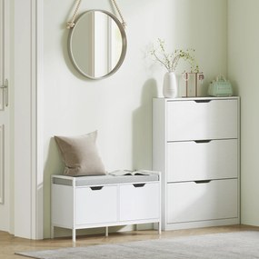 HOMCOM Szafka na buty z 3 składanymi szufladami, na do 12 par butów, Płyta wiórowa, 80 x 17 x 108 cm, Biały