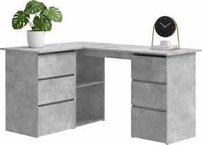 Szare biurko kątowe z szufladami beton B3-A10