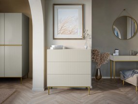 Komoda Nicole 100 cm z szufladami i ryflowanym frontem - kaszmir / złote nóżki