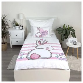 Biała/różowa bawełniana pościel dziecięca do łóżeczka 100x135 cm Bunny "Sweet" – Jerry Fabrics