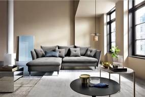 Narożnik GLAM Lewostronny z funkcją spania, zestaw z poduszkami wolnostojący tkanina RIVIERA 91 Szary DOMO HOME