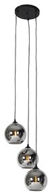 Lampa wisząca w stylu art deco czarna z przydymionym szkłem 3-światłowa - Wallace ArtDeco Oswietlenie wewnetrzne