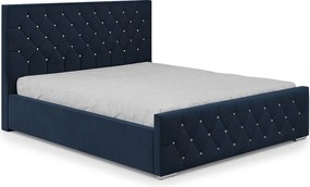 DomoHome - Wytrzymałe łóżko tapicerowane Mona I, nowoczesny design, pojemna skrzynia, łatwa w pielęgnacji tkanina 200x200 cm, granatowy