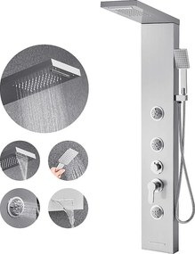 Kolumna Prysznicowa SucceBuy z Głowicą Prysznicową z Efektem Deszczu, Systemem Panelu Prysznicowego Naściennego O Wysokim Ciśnieniu, Baterią 5-funkcyjną