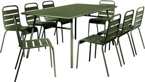 Metalowy zestaw ogrodowy - stół dł. 200 cm i 8 krzeseł sztaplowanych - Khaki - MIRMANDE od MYLIA
