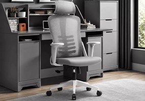Ergonomiczny fotel burowy obrotowy Komoso – regulowany zagłówek, podłokietniki 3D