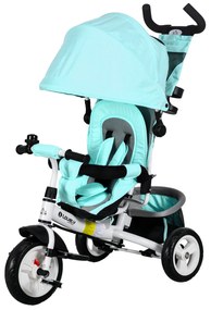 HOMCOM Rowerek Trójkołowy dla Dzieci, Zielony, z Koszykiem, Uchwytem na Kubek, Odnawialnym Daszkiem, Metal