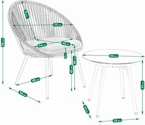 Beżowy zestaw do ogrodu 2 krzesła i stolik kawowy F0-L52