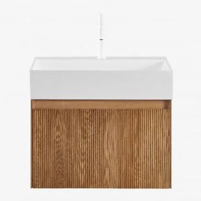 Zestaw Wiszących Mebli Łazienkowych Zintegrowany Z Umywalką Aldeia Popielaty Brąz & Bezlusterkowiec & Biała - Sklum