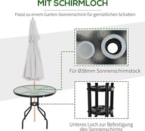 Outsunny® stół ogrodowy balkonowy bistro meble ogrodowe otwór na parasol szkło hartowane + metal czarny ø80 x 72 cm