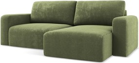 Zielony rozkładany/ze schowkiem narożnik z tkaniny szenilowej (prawostronny/z szezlongiem) Kona – Makamii
