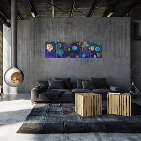 Obraz ciemnoniebieskich kwiatów (170x50 cm)