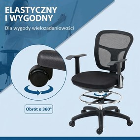 Vinsetto Krzesło do Rysowania Ergonomiczne Obrotowe Regulacja Wysokości Czarne | Aosom PL
