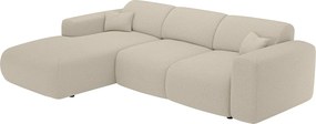 Kanapa narożna lewostronna rozkładana dużych rozmiarów z beżową melanżową tapicerką - POGNI marki Maison Céphy
